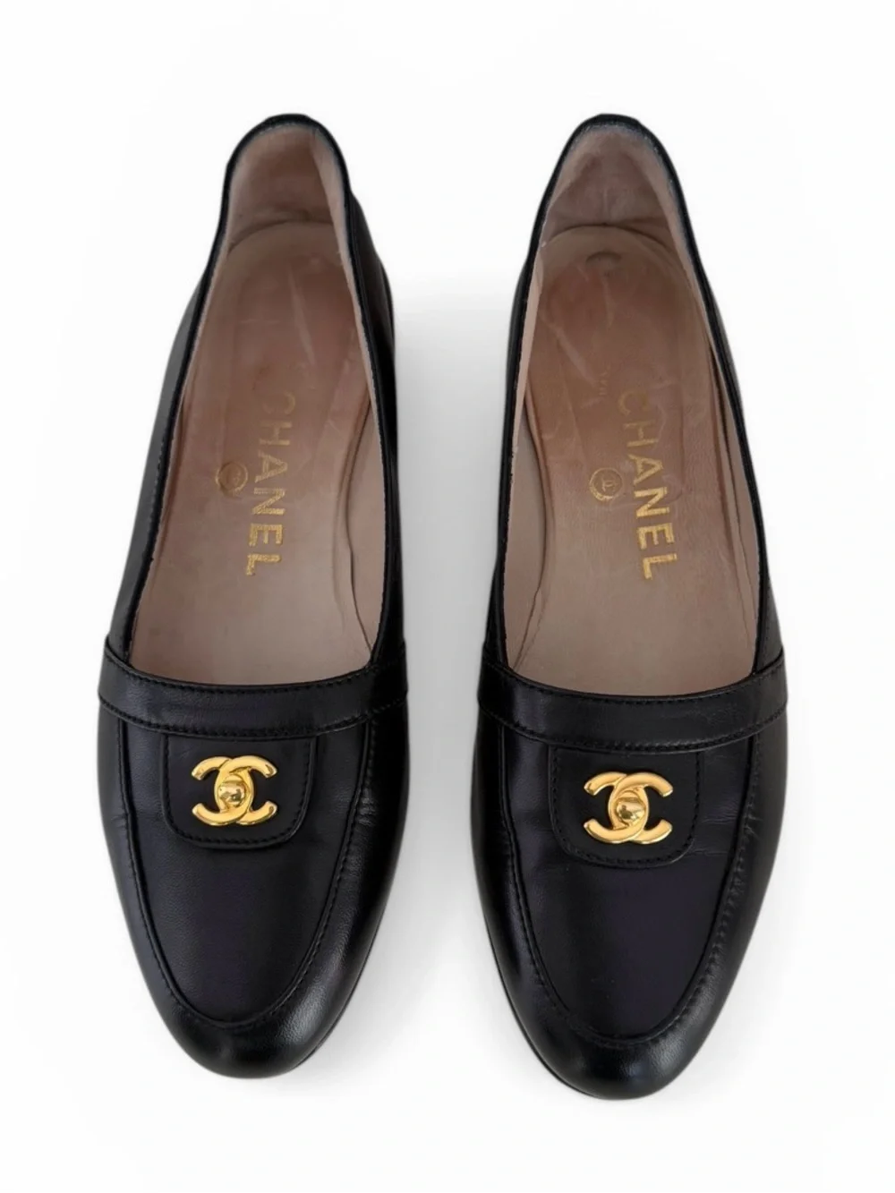 CHANEL CC TURNLOCK Logo Black Leather Loafers | EU 37 | Rare | 24K Gold Plated - Picture 5 of 13